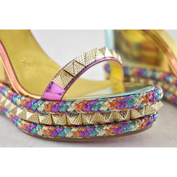 Christian Louboutin Pyraclou 110 Boreal Gold Multi Platform Wedge Sandal Heel 36 - Picture 5 of 15